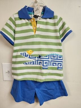 Mudpie toddler 2 piece outfit alligator bird 4t boys